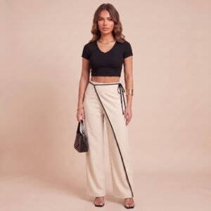 Minimalist Wrap-Front Wide Leg Pant