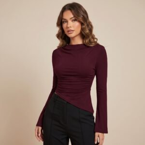Asymmetrical Ruched Long Sleeve Top